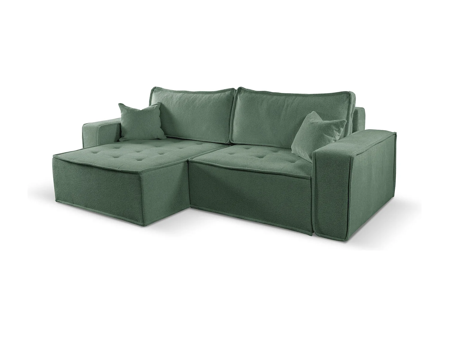 Canapé d'angle Bohoo en L avec convertible, tissu Raven, vert clair, gauche