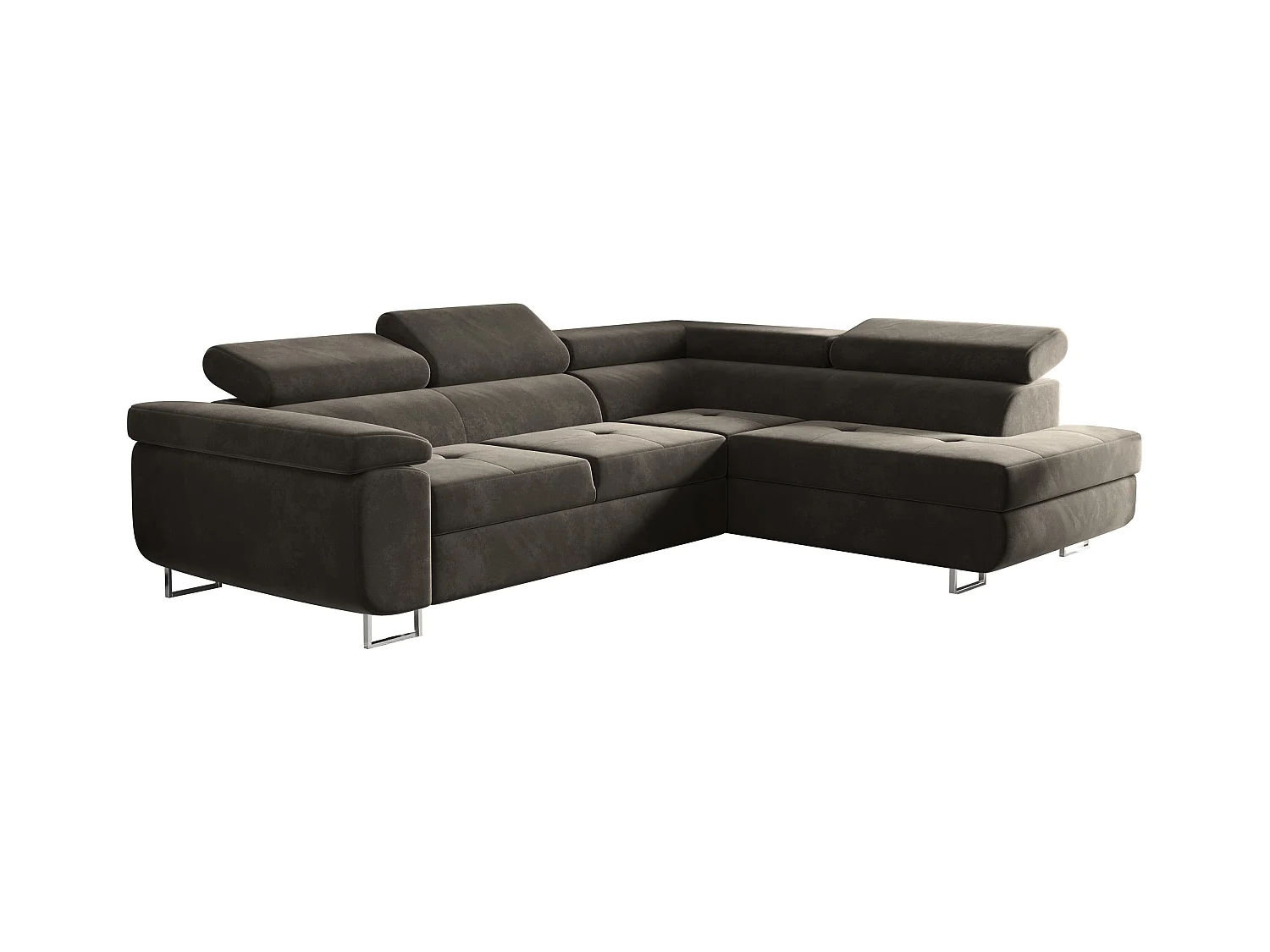 Canapé d'angle ATOM avec fonction couchage, tissu Monolith, marron, droit