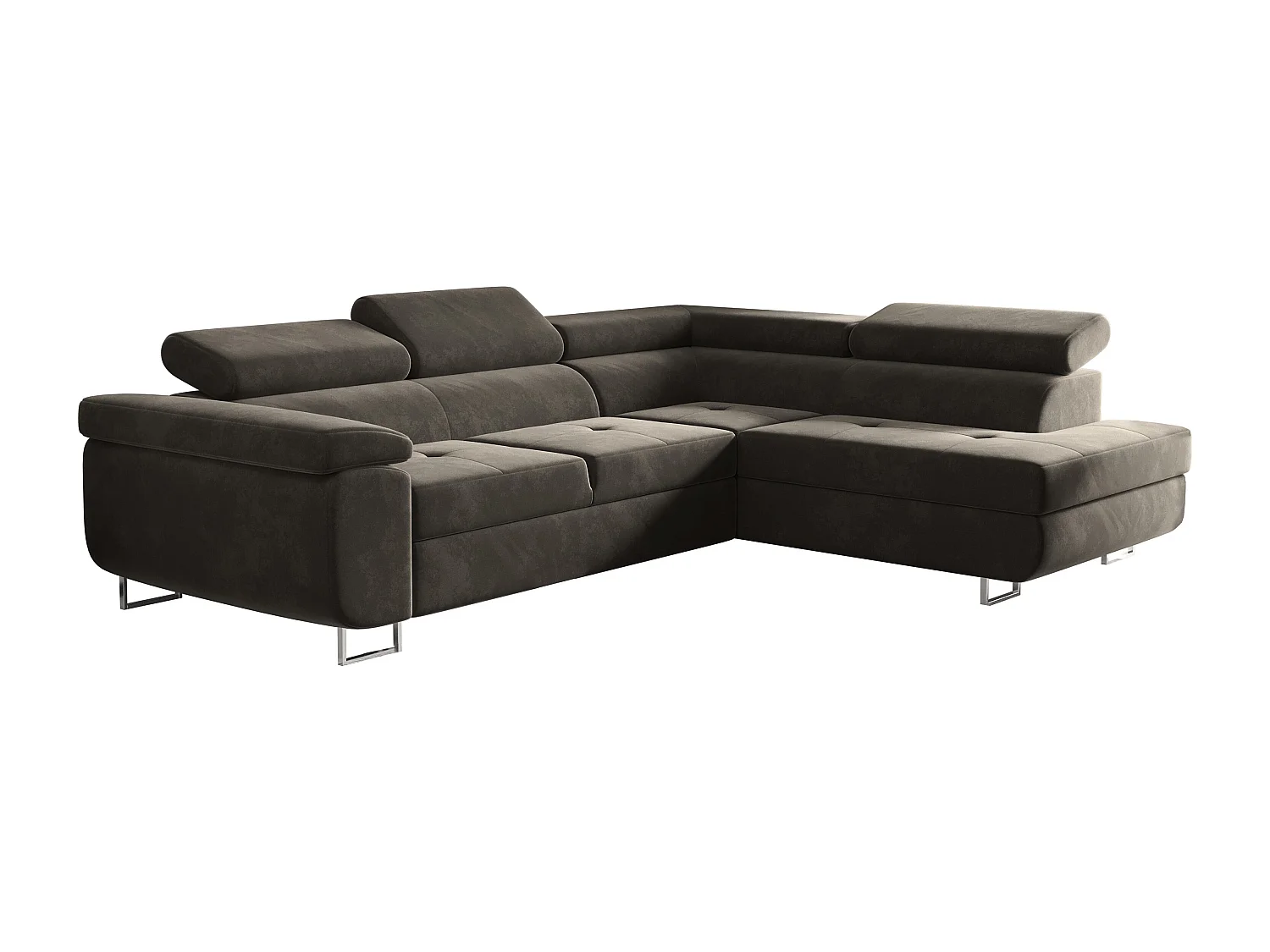 Canapé d'angle ATOM avec fonction couchage, tissu Monolith, marron, droit