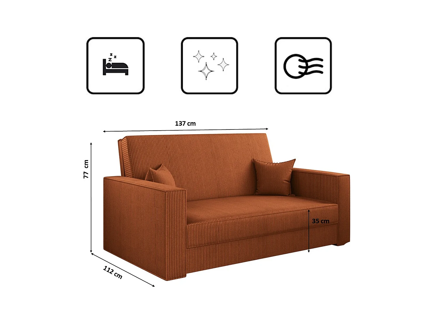 Canapé classique convertible AMERICA - tissu Poso brique