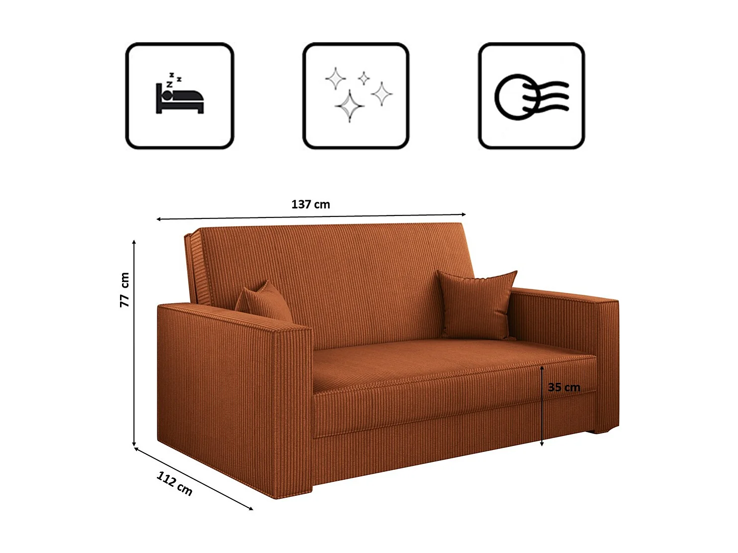 Canapé classique convertible AMERICA - tissu Poso brique