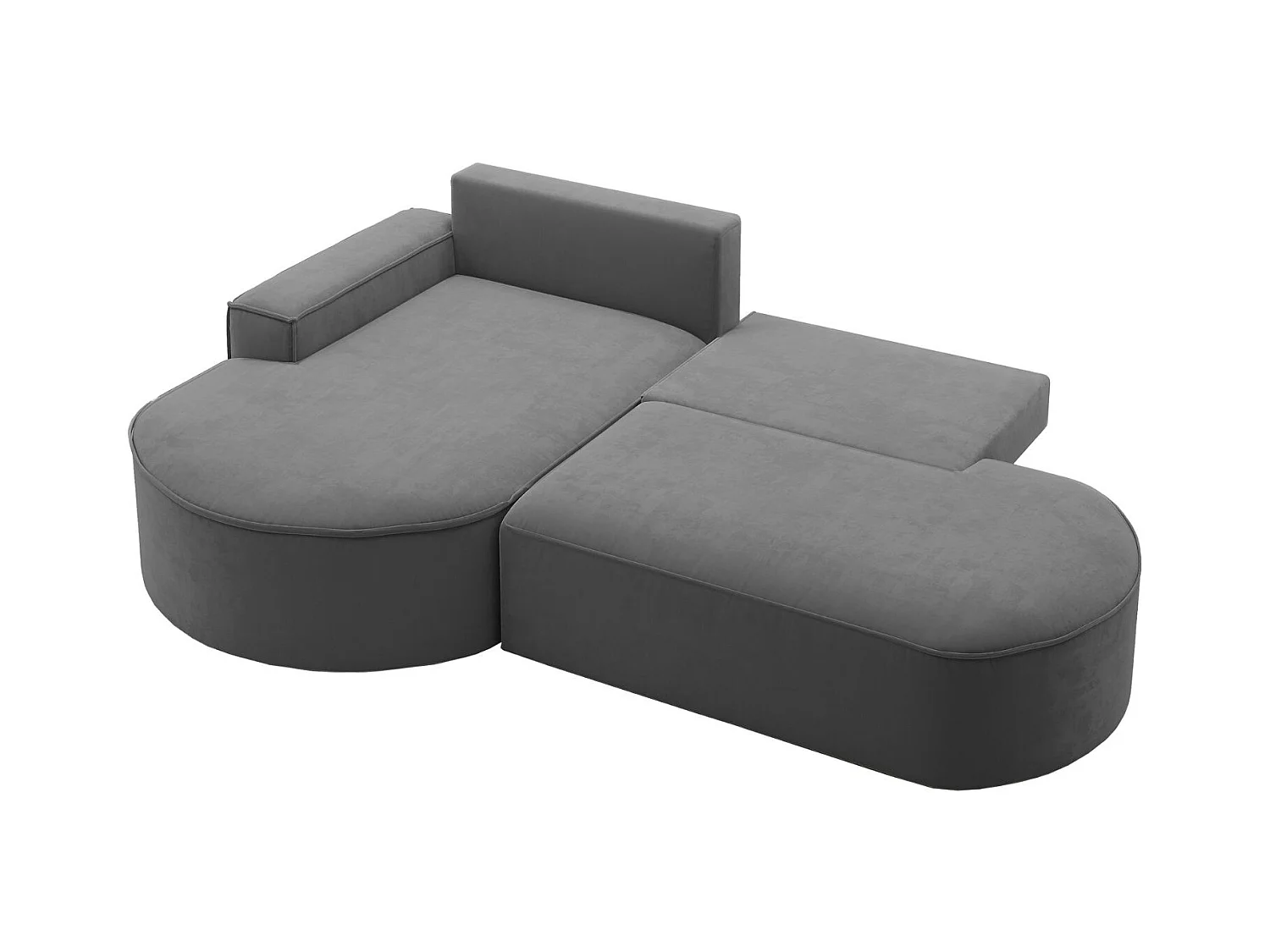 Canapé d'angle avec fonction couchage et coffre de lit Modena Round tissu Salvador Anthracite Gauche