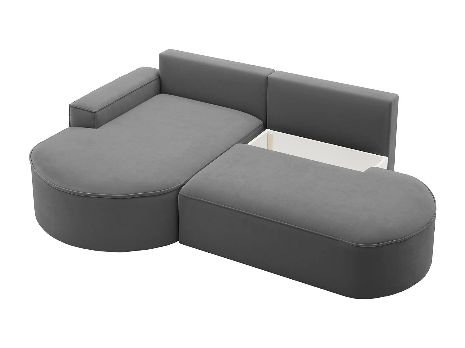 Canapé d'angle avec fonction couchage et coffre de lit Modena Round tissu Salvador Anthracite Gauche