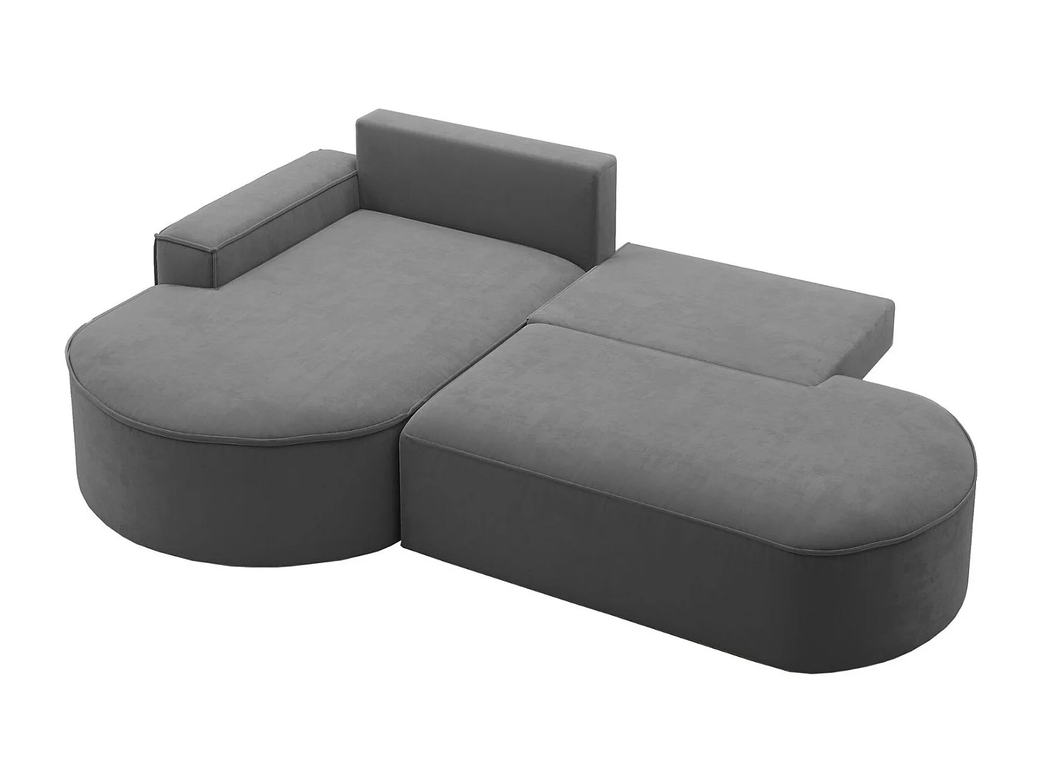 Canapé d'angle avec fonction couchage et coffre de lit Modena Round tissu Salvador Anthracite Gauche