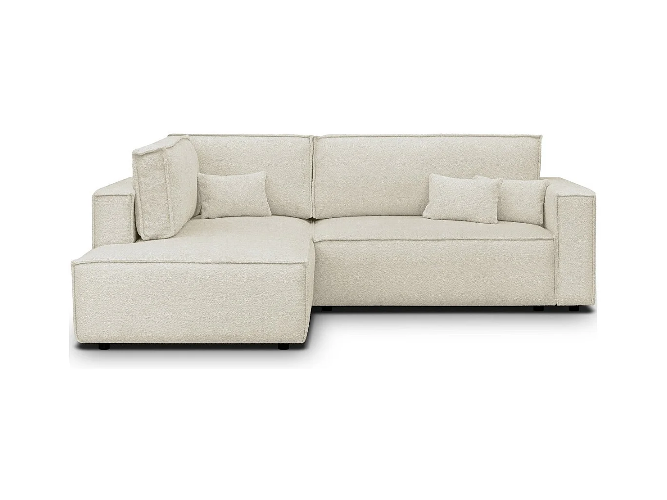 Canapé d'angle ouvert à gauche convertible 3 places en tissu bouclé beige - Emma