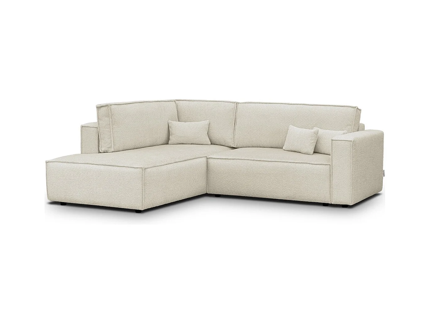 Canapé d'angle ouvert à gauche convertible 3 places en tissu bouclé beige - Emma