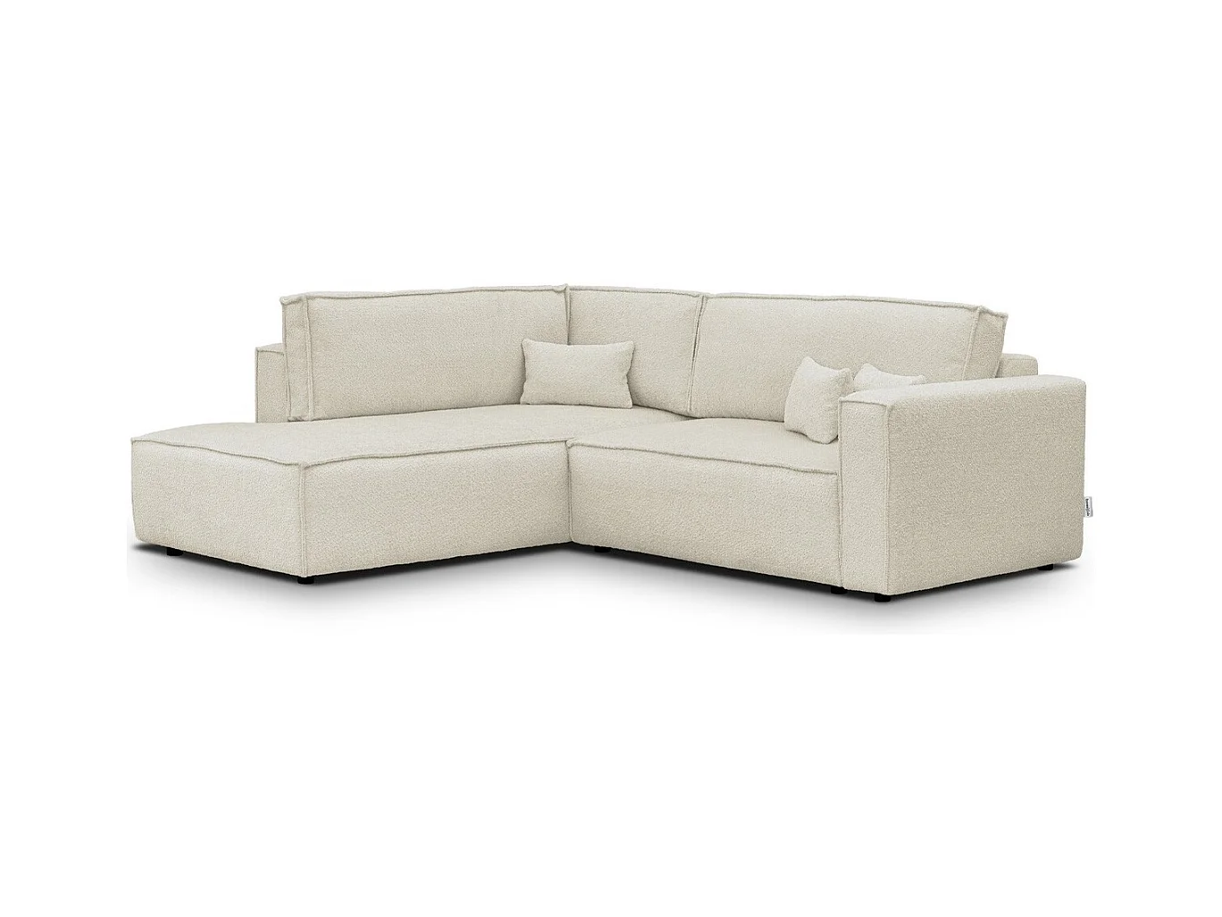 Canapé d'angle ouvert à gauche convertible 3 places en tissu bouclé beige - Emma