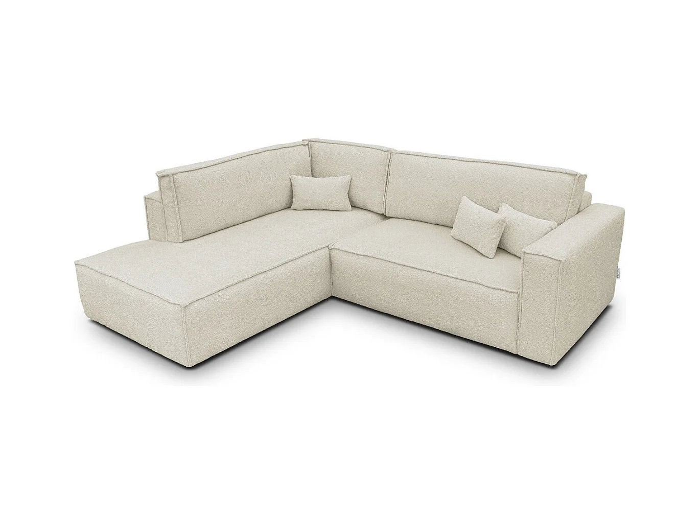 Canapé d'angle ouvert à gauche convertible 3 places en tissu bouclé beige - Emma