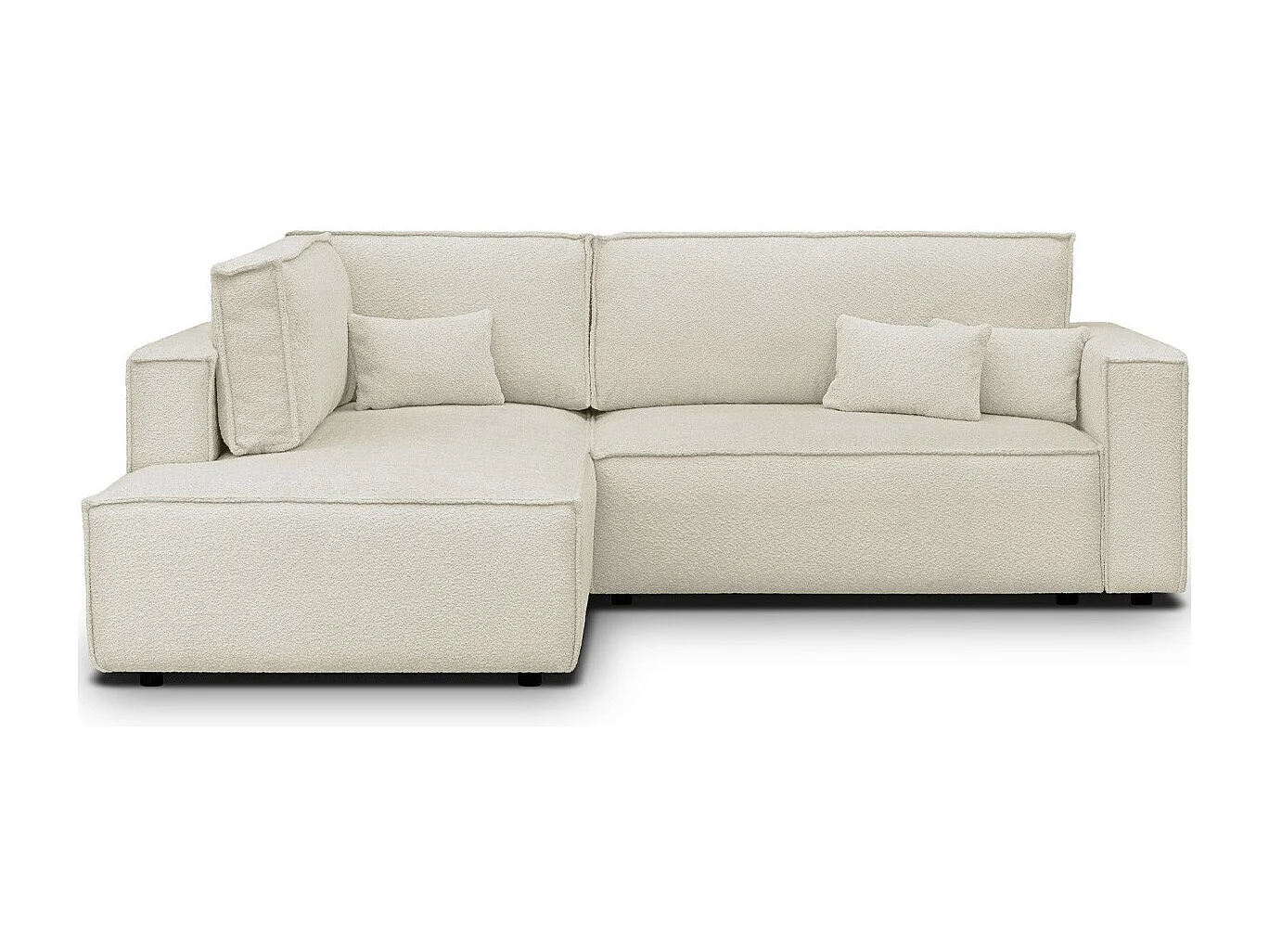 Canapé d'angle ouvert à gauche convertible 3 places en tissu bouclé beige - Emma