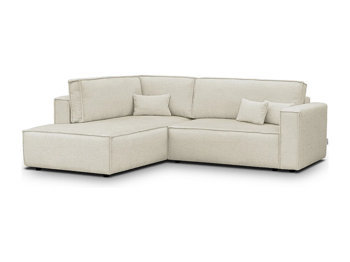 Canapé d'angle ouvert à gauche convertible 3 places en tissu bouclé beige - Emma