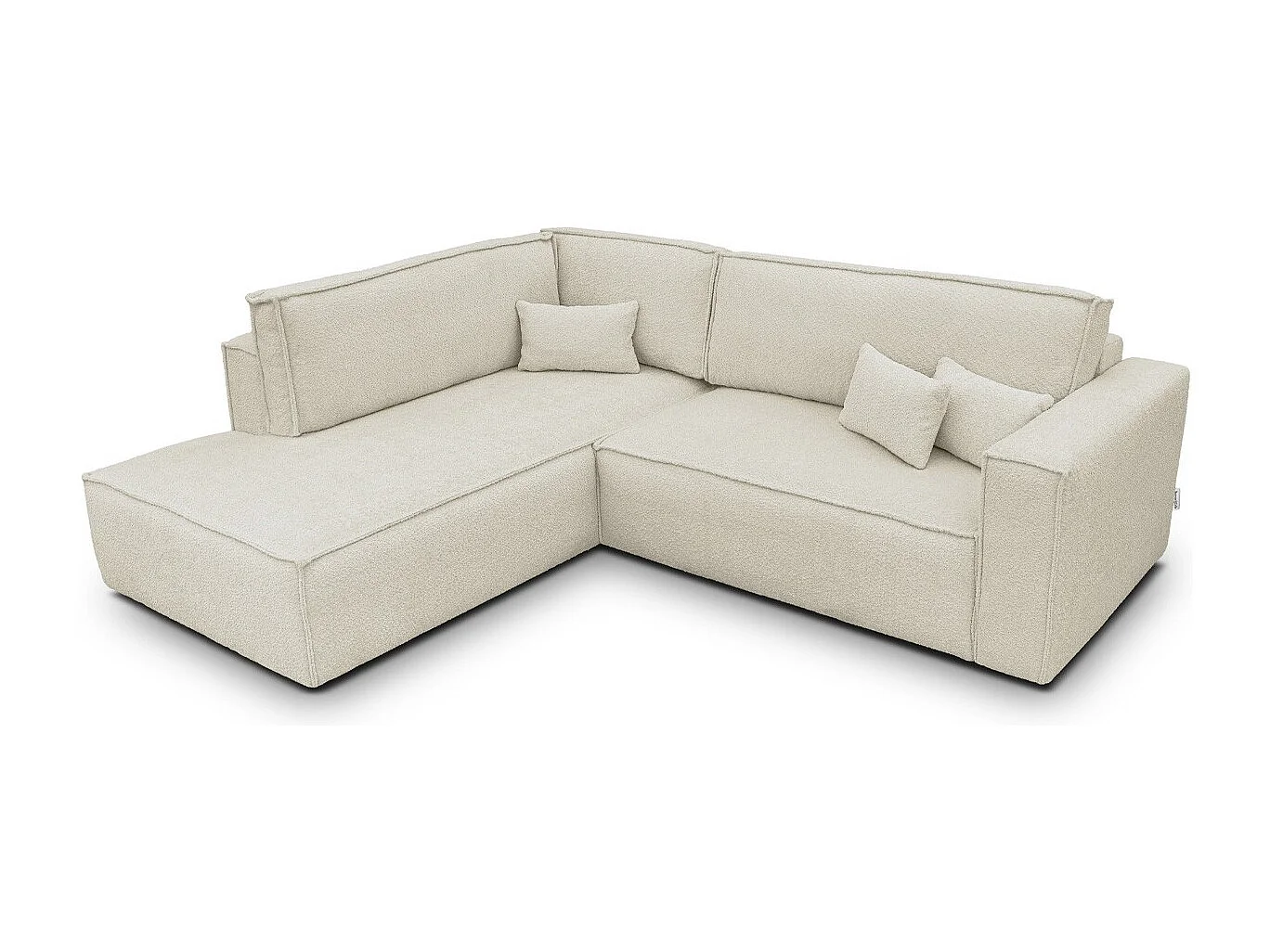 Canapé d'angle ouvert à gauche convertible 3 places en tissu bouclé beige - Emma