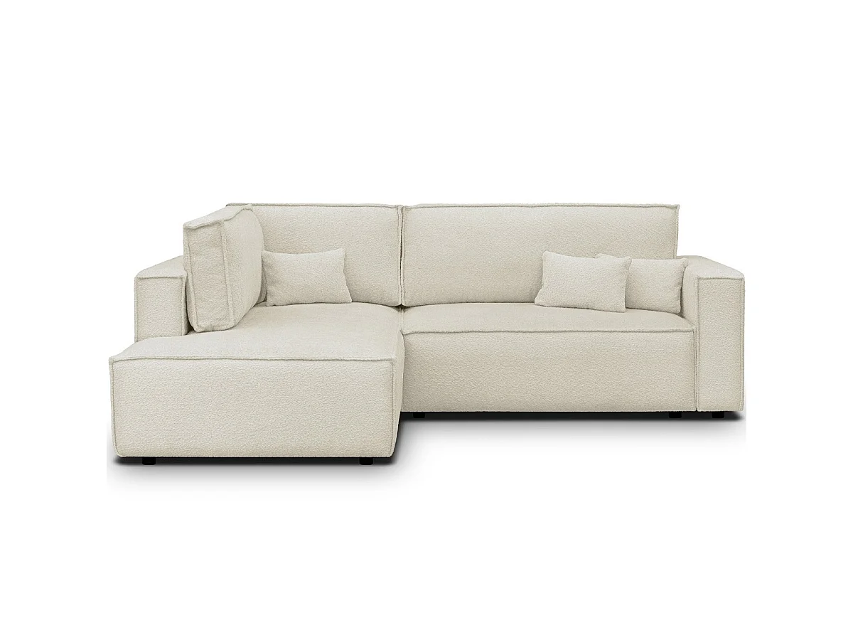 Canapé d'angle convertible 3 places en tissu bouclette beige
