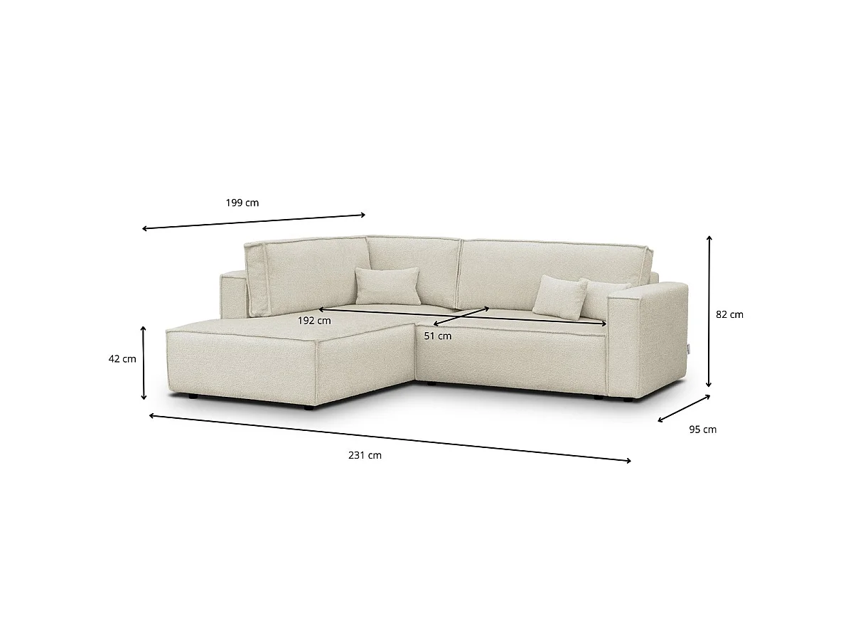 Canapé d'angle convertible 3 places en tissu bouclette beige