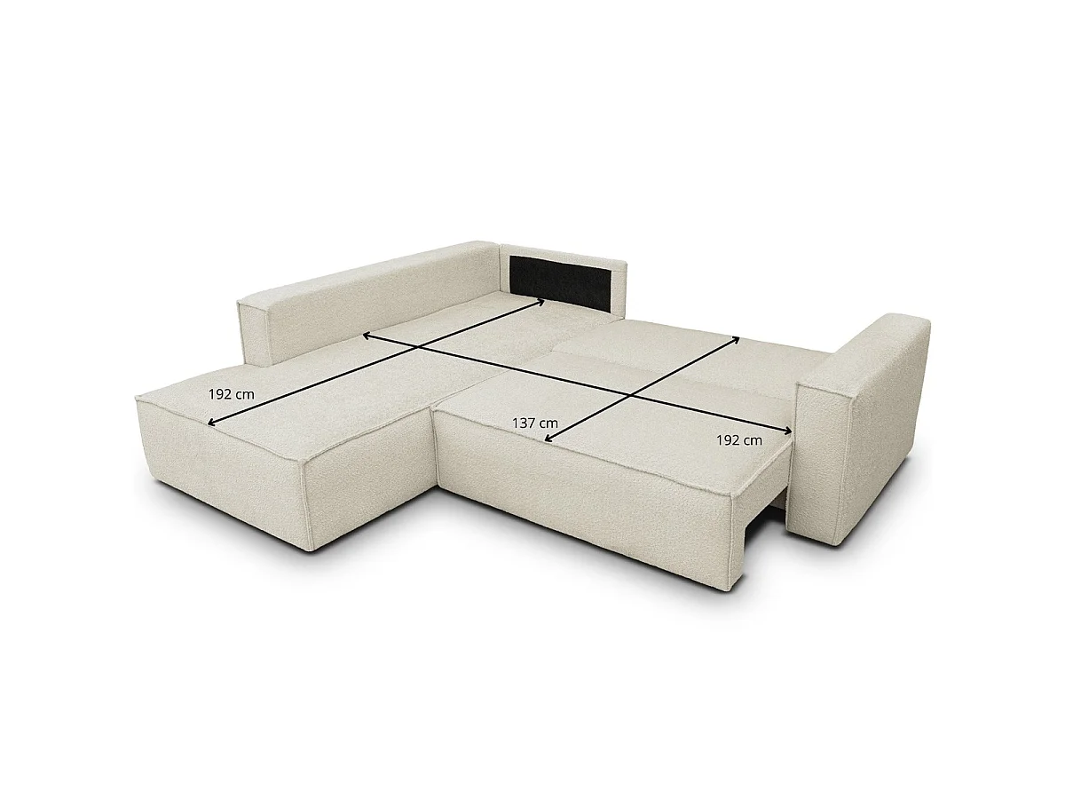 Canapé d'angle convertible 3 places en tissu bouclette beige