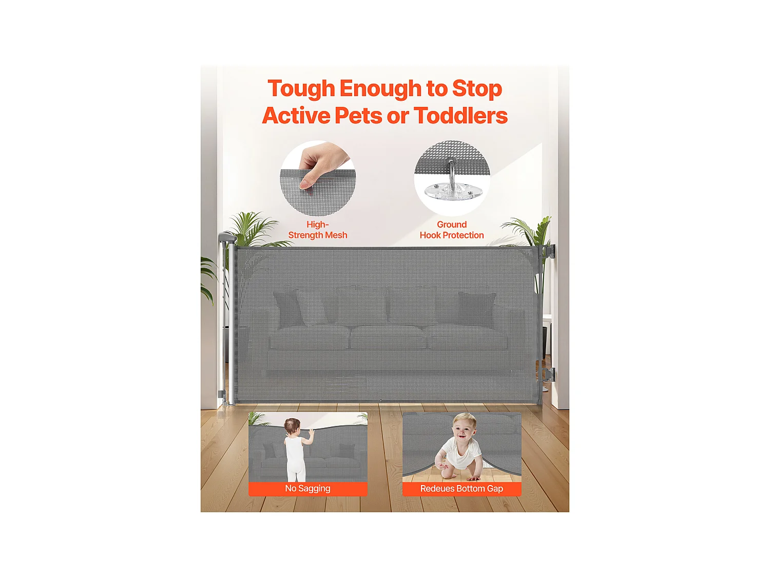 Sicherheitsbarriere SucceBuy Erweiterbar, Zaun aus Mesh 185 cm Breit und 79,5 cm Hoch, Barriere Retraktil für Haustiere, Ideal für Hunde und Katzen