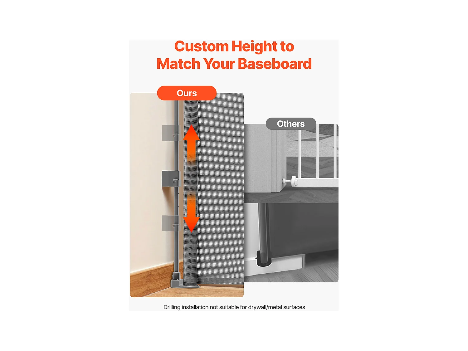 Sicherheitsbarriere SucceBuy Erweiterbar, Zaun aus Mesh 185 cm Breit und 79,5 cm Hoch, Barriere Retraktil für Haustiere, Ideal für Hunde und Katzen