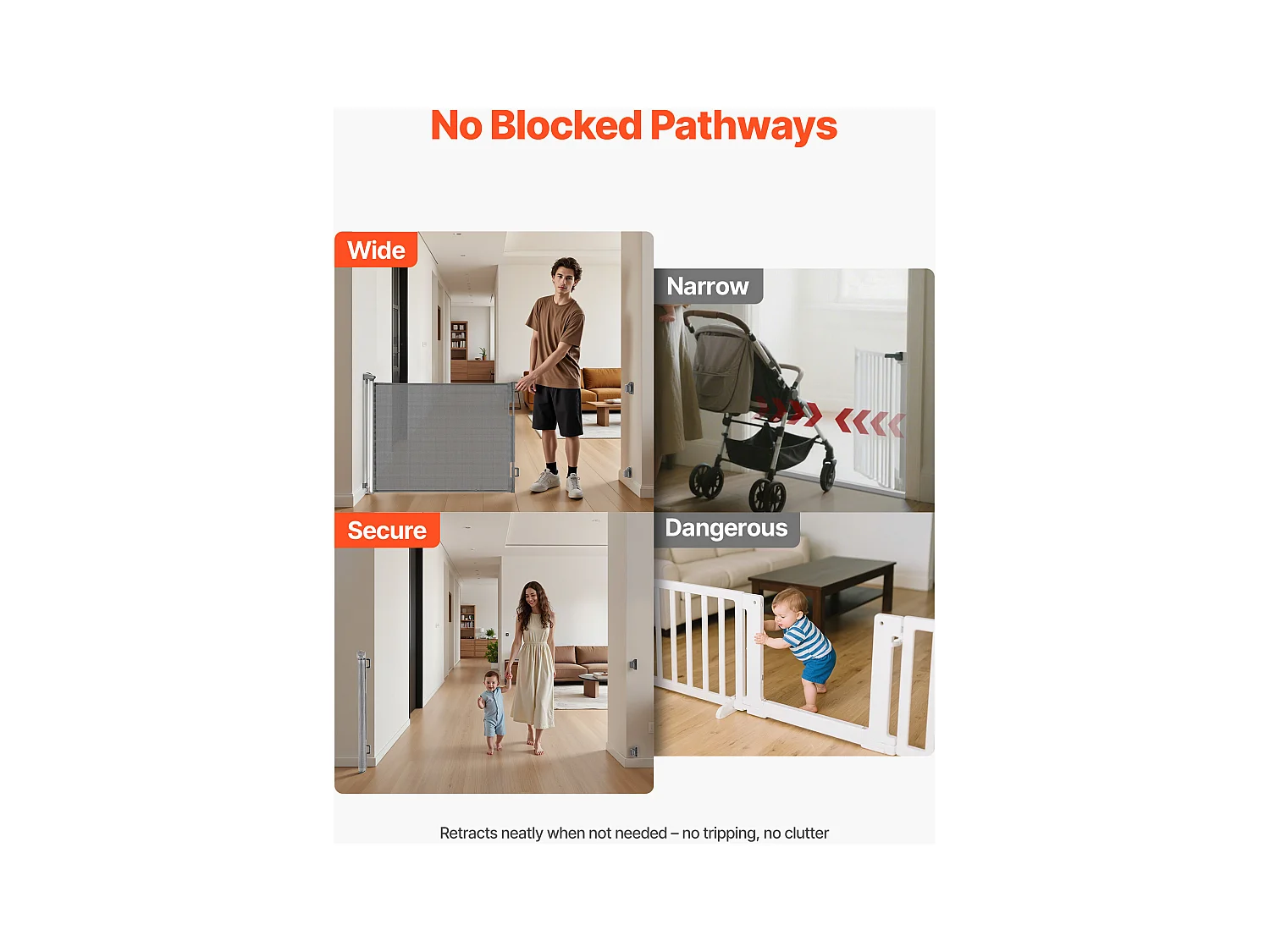 Sicherheitsbarriere SucceBuy Erweiterbar, Zaun aus Mesh 185 cm Breit und 79,5 cm Hoch, Barriere Retraktil für Haustiere, Ideal für Hunde und Katzen