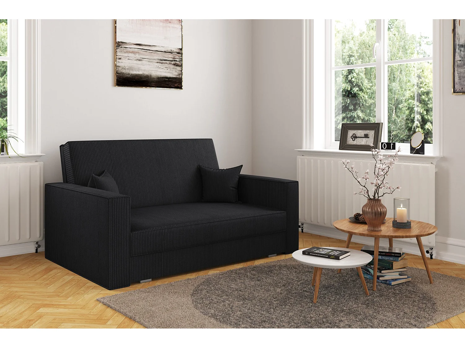 Canapé convertible classique AMERICA - Tissu Poso Noir