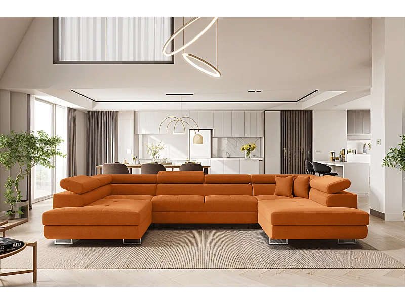 Ecksofa FALIO U-Form mit Schlaffunktion, Stoff Noel, Orange