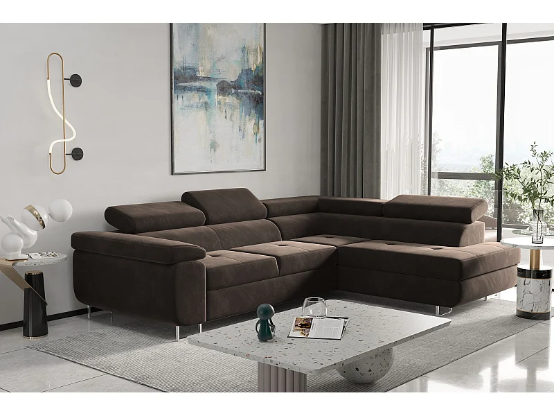 Ecksofa ATOM Mit Schlaffunktion, Stoff Monolith, Dunkelbraun, Rechts