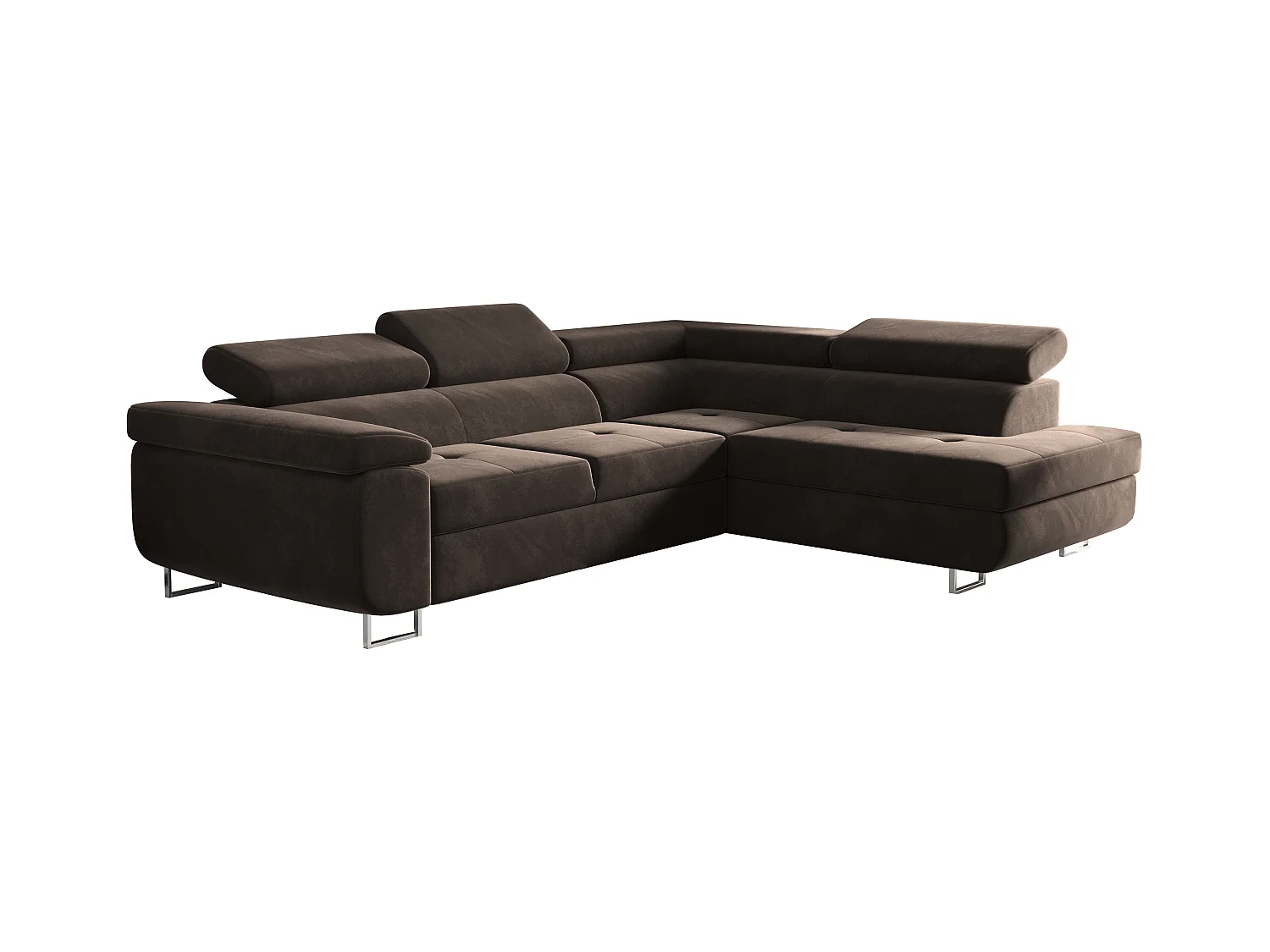 Canapé d'angle ATOM avec fonction couchage, tissu Monolith, marron foncé, droit