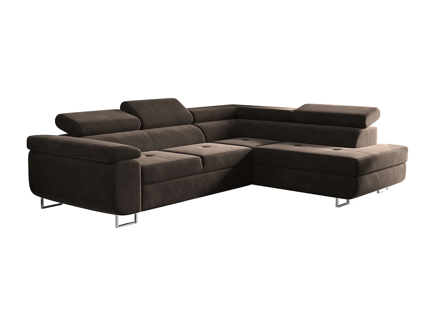 Canapé d'angle ATOM avec fonction couchage, tissu Monolith, marron foncé, droit