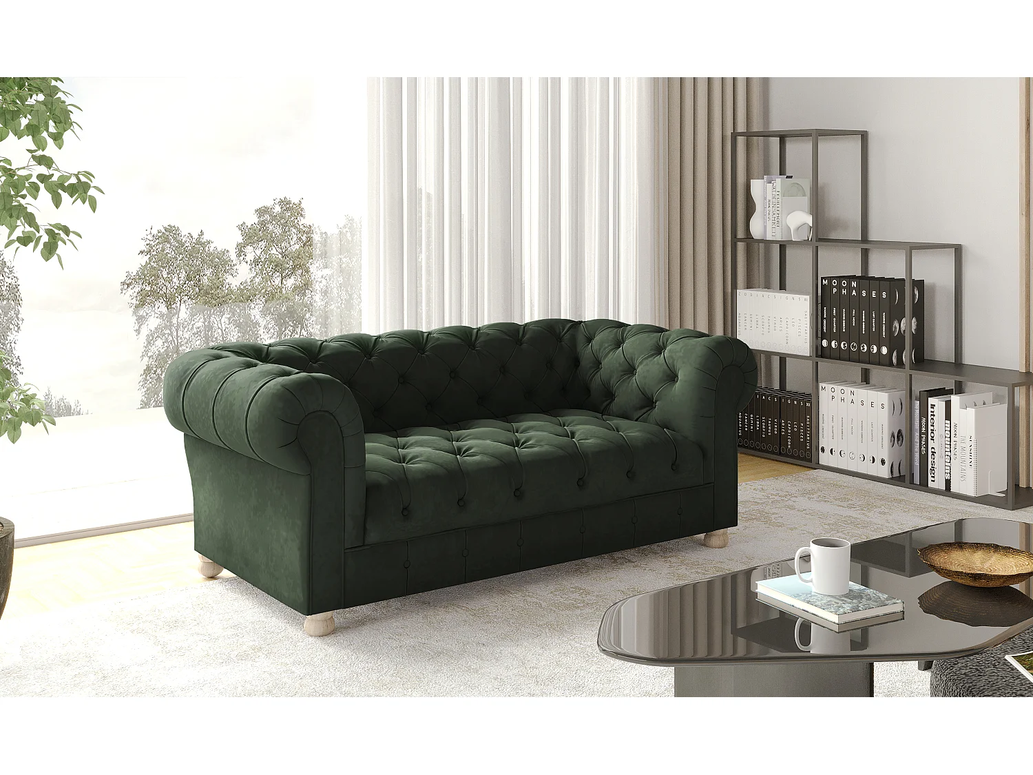 Sofa Zweisitzer CHESTERFIELD, Stoff Whisper, Grün