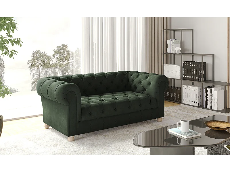 Sofa Zweisitzer CHESTERFIELD, Stoff Whisper, Grün
