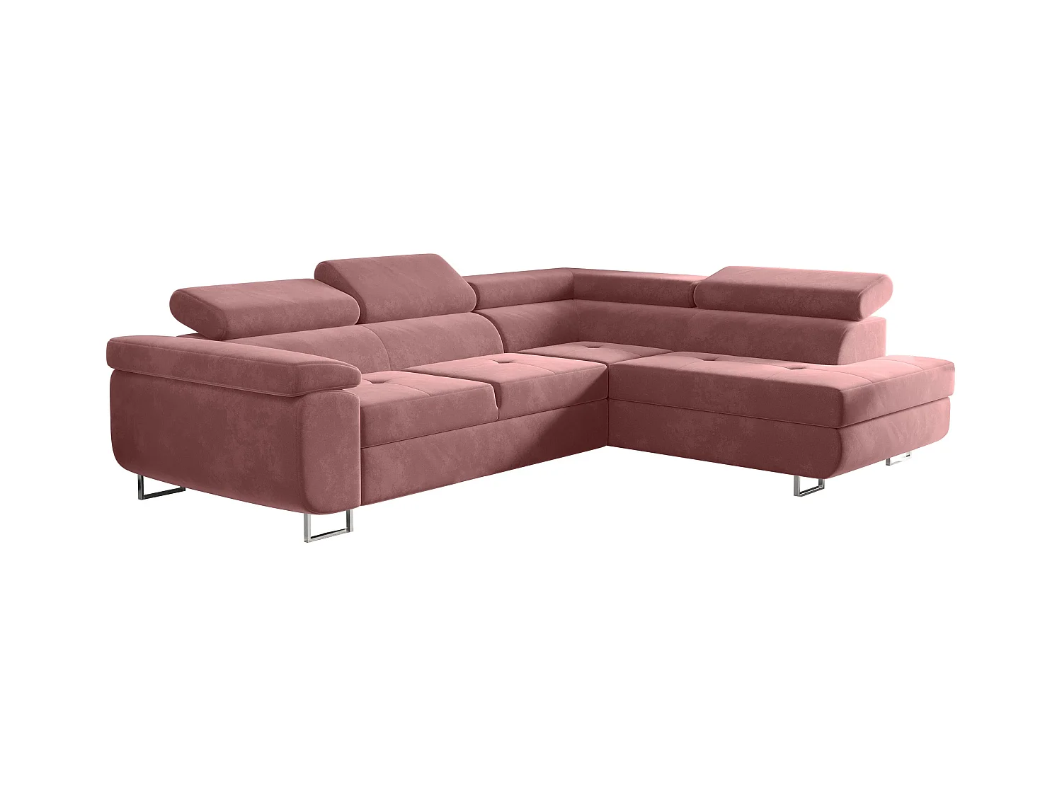 Canapé d'angle ATOM avec fonction couchage, tissu Monolith, rose, droit