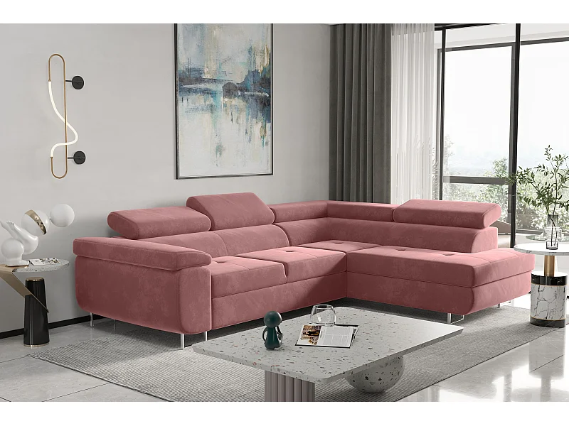Ecksofa ATOM Mit Schlaffunktion, Stoff Monolith, Rosa, Rechts