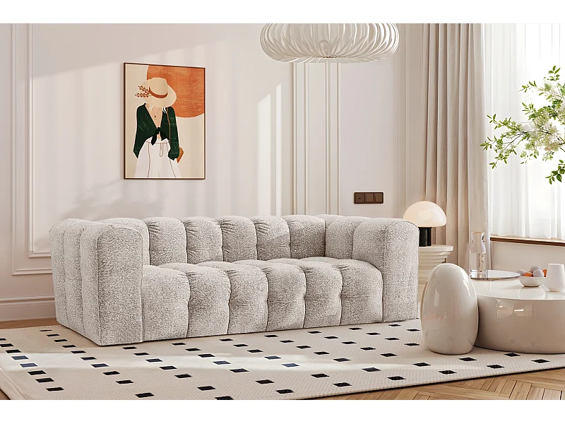 Sofa 3-Sitzer, Komfort Couch BALOO, stoff Schenille & Bouclé, Ecru
