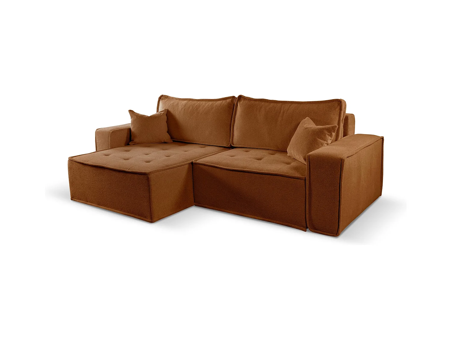 Canapé d'angle Bohoo en L avec convertible, tissu Raven, brique, gauche