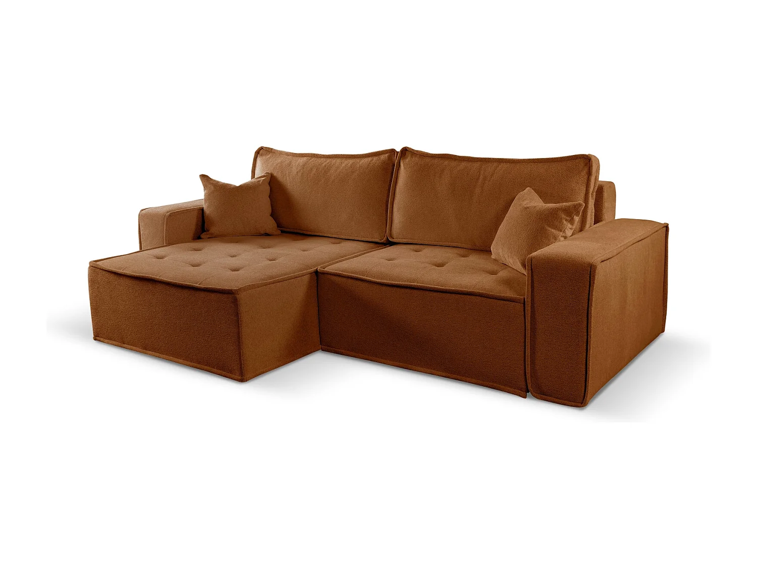 Bohoo L-vormige hoekbank met slaapbank, Raven stof, baksteen, links