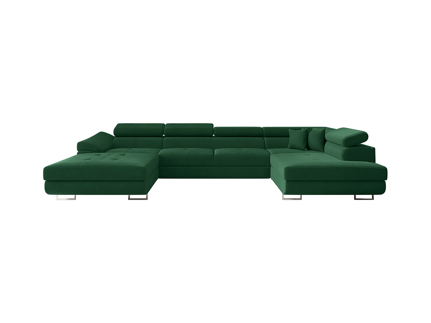 Canapé d'angle en U FALIO II avec fonction couchage, tissu Noel, vert foncé, droite