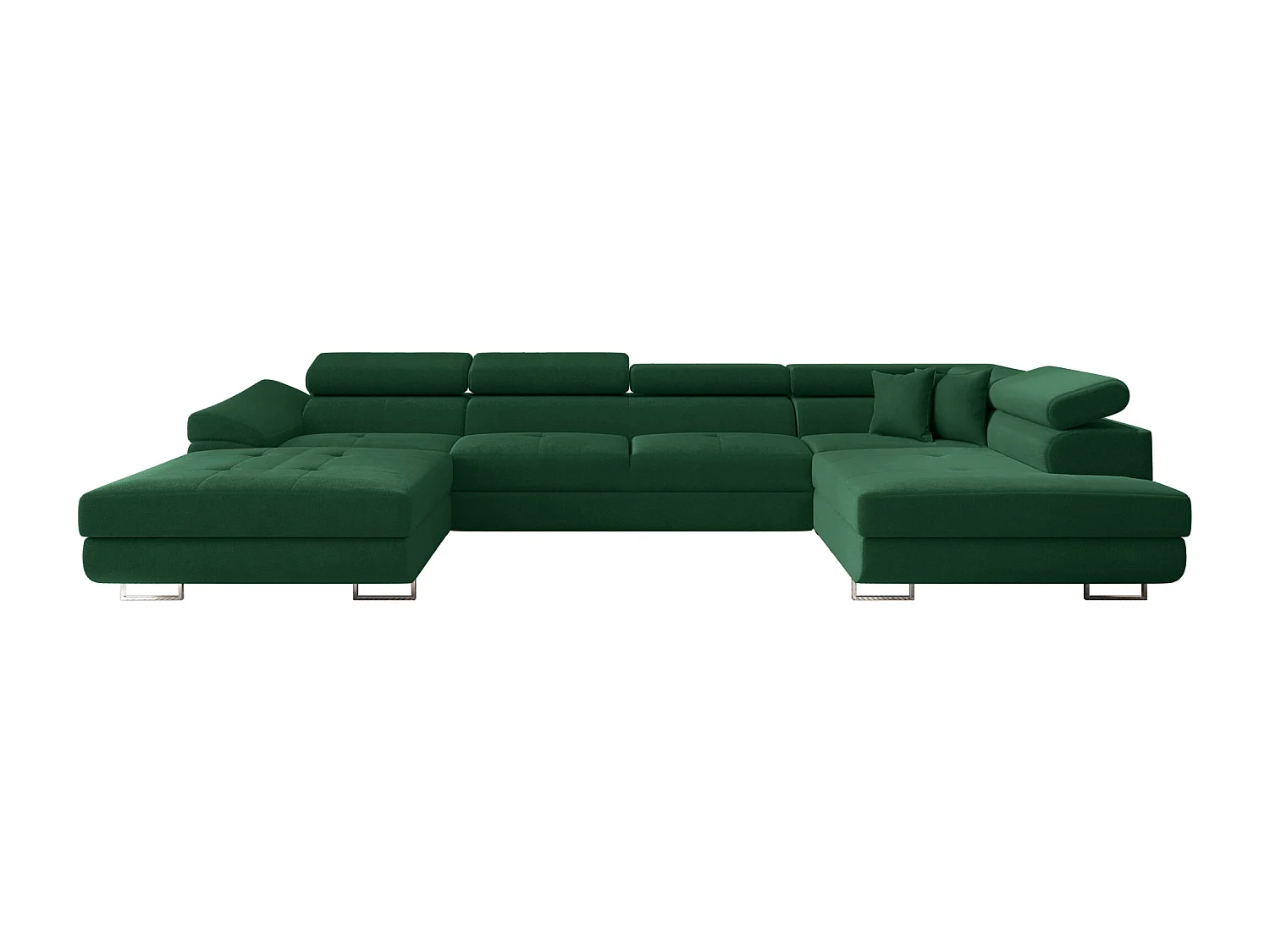 Canapé d'angle en U FALIO II avec fonction couchage, tissu Noel, vert foncé, droite
