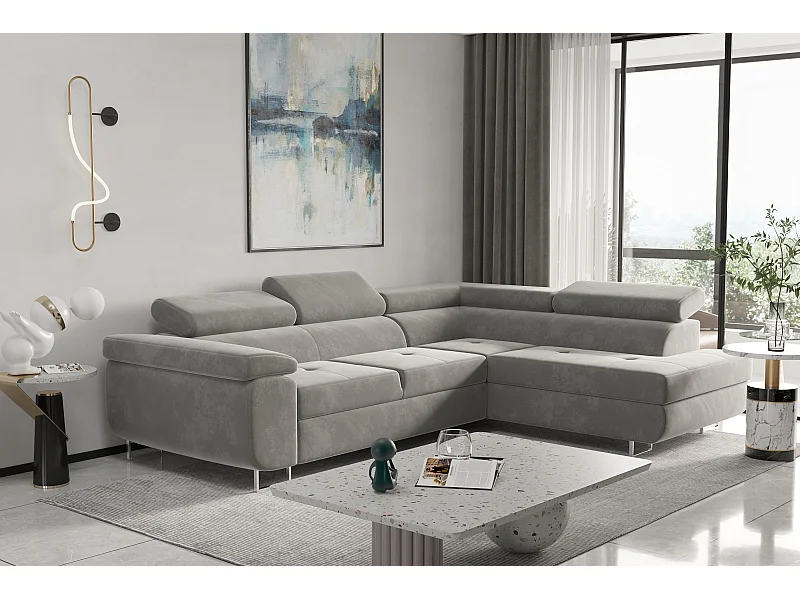 Divano angolare ATOM con funzione letto, tessuto Monolith, grigio chiaro, destra