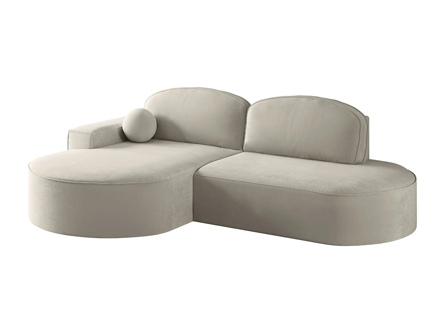 Canapé d'angle avec fonction couchage et coffre de lit Modena Round tissu Salvador Gris Clair Gauche