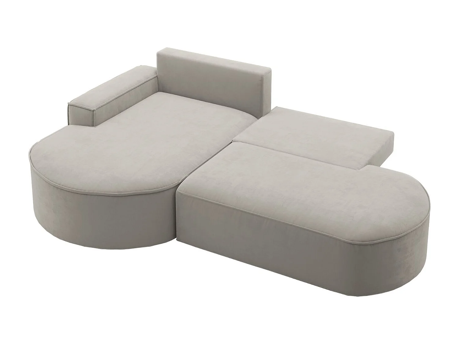 Canapé d'angle avec fonction couchage et coffre de lit Modena Round tissu Salvador Gris Clair Gauche