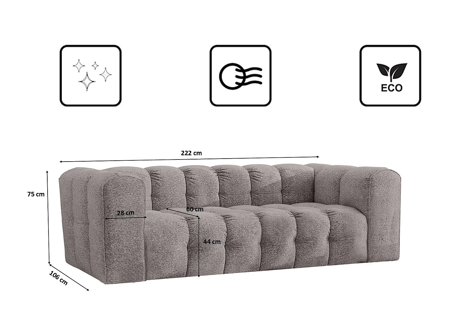 3-zitsbank, comfortbank BALOO, stof Schenille & Bouclé, grijs