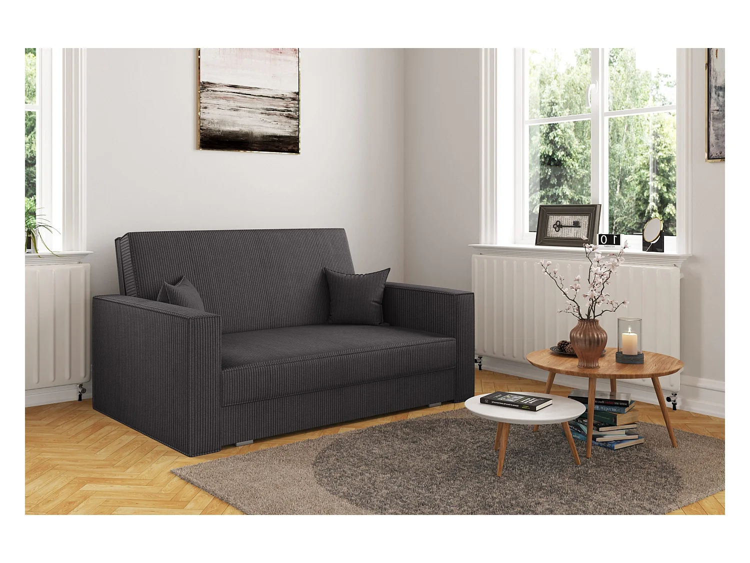 Canapé convertible classique AMERICA - Tissu Poso Gris Foncé