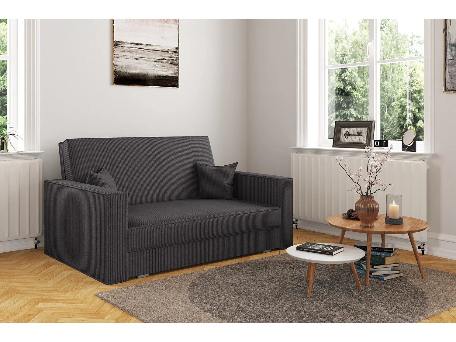 Canapé convertible classique AMERICA - Tissu Poso Gris Foncé