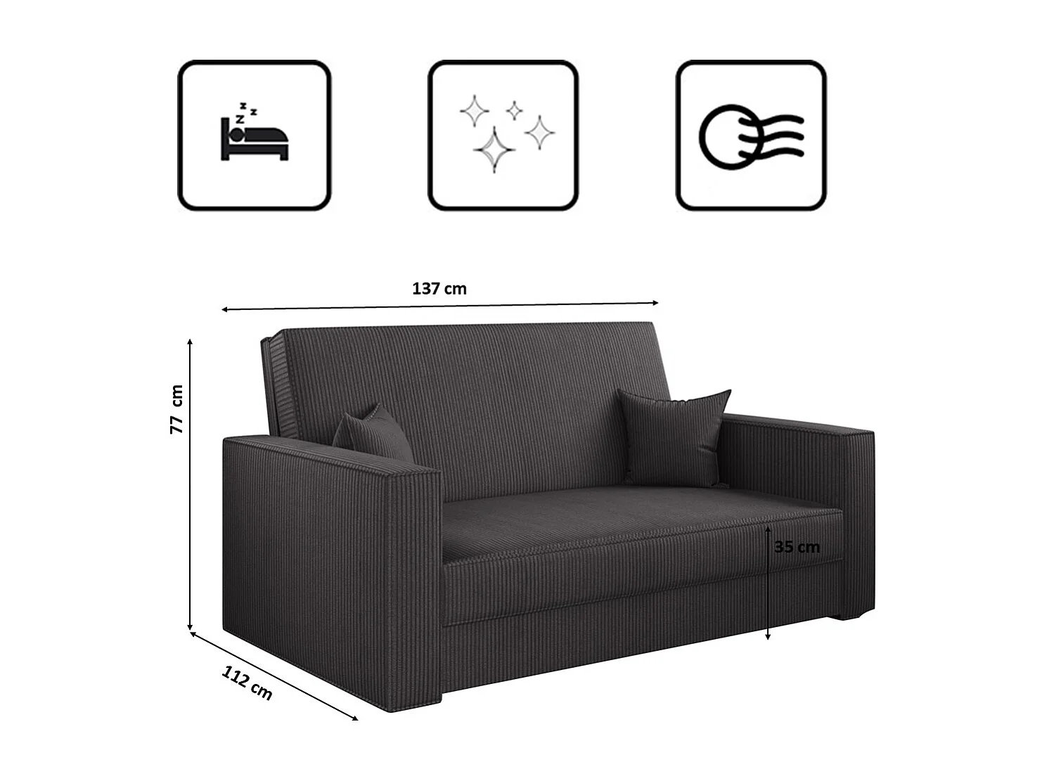 Canapé convertible classique AMERICA - Tissu Poso Gris Foncé