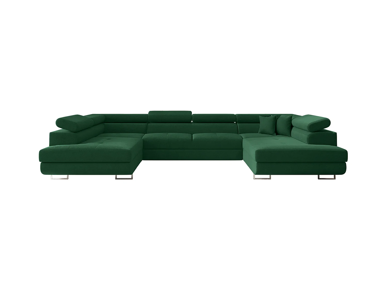 Canapé d'angle en U FALIO avec fonction couchage, tissu Noel, vert foncé