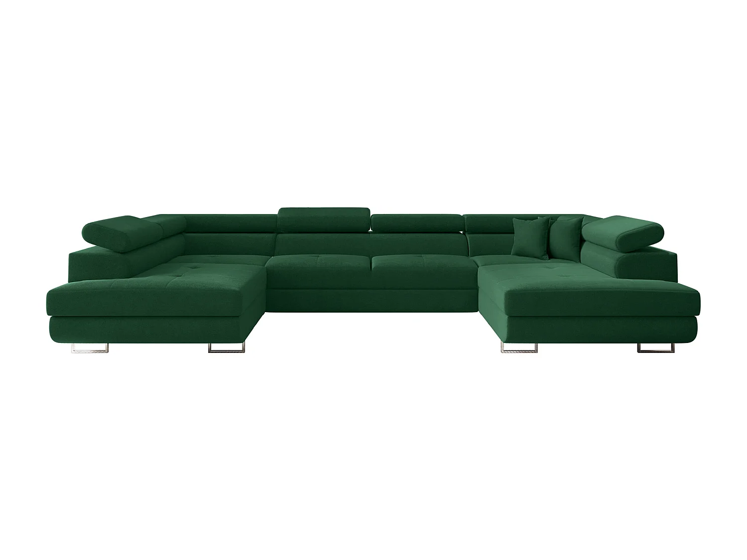 Canapé d'angle en U FALIO avec fonction couchage, tissu Noel, vert foncé