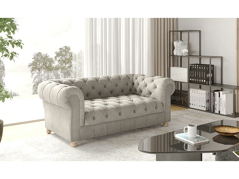Sofa Zweisitzer CHESTERFIELD, Stoff Whisper, Creme