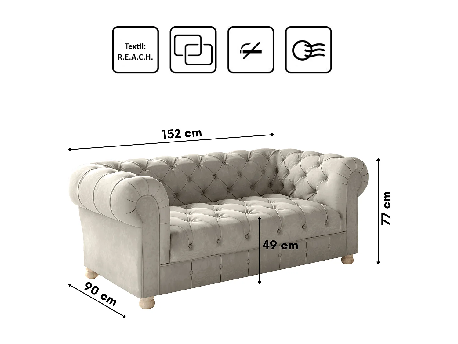 CHESTERFIELD tweezitsbank, Whisper-stof, crème
