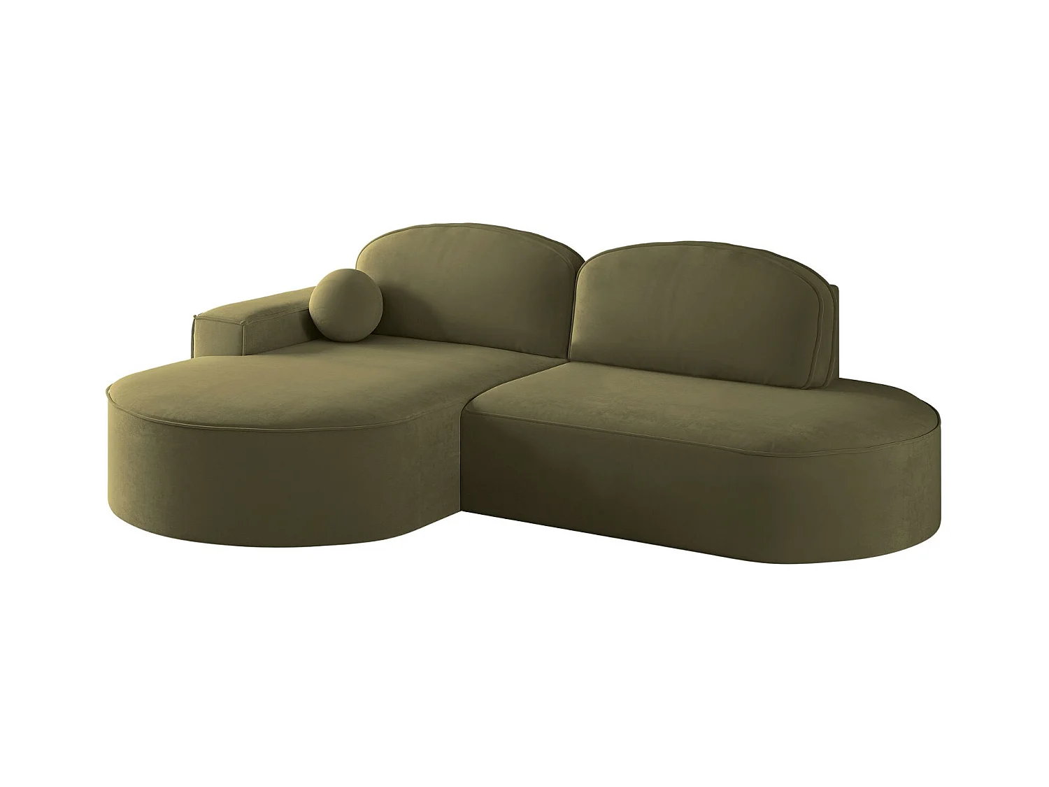 Canapé d'angle avec fonction couchage et coffre de lit Modena Round tissu Salvador Olive Gauche