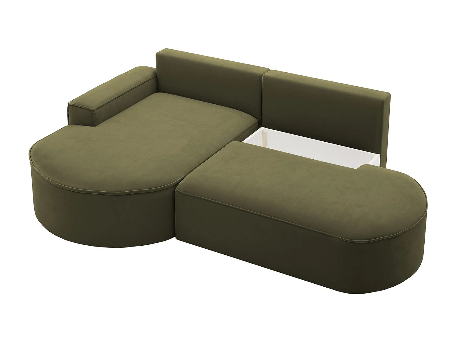 Hoekbank met slaapfunctie en bedstee Modena Rond stof Salvador Olijf Links