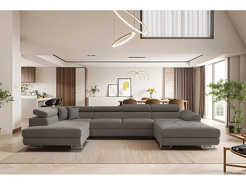 Ecksofa FALIO II U-Form mit Schlaffunktion, Stoff Noel, Grau, Links