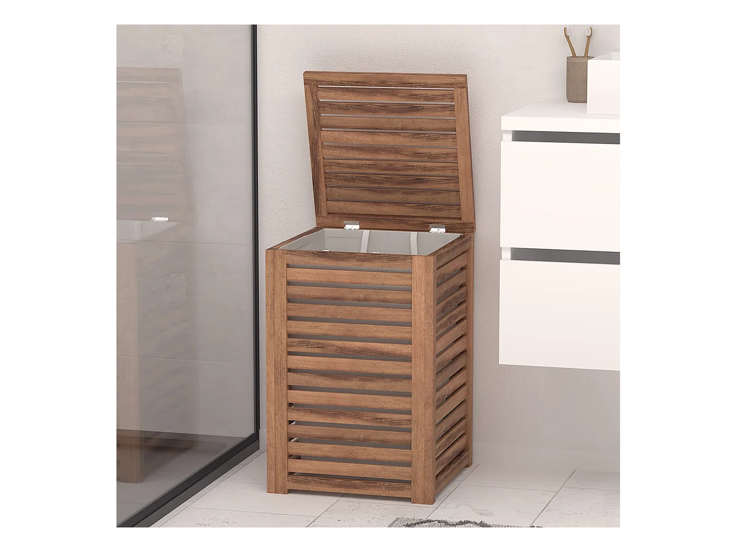 Panier à Linge en Bois "Acacia" 65L Marron